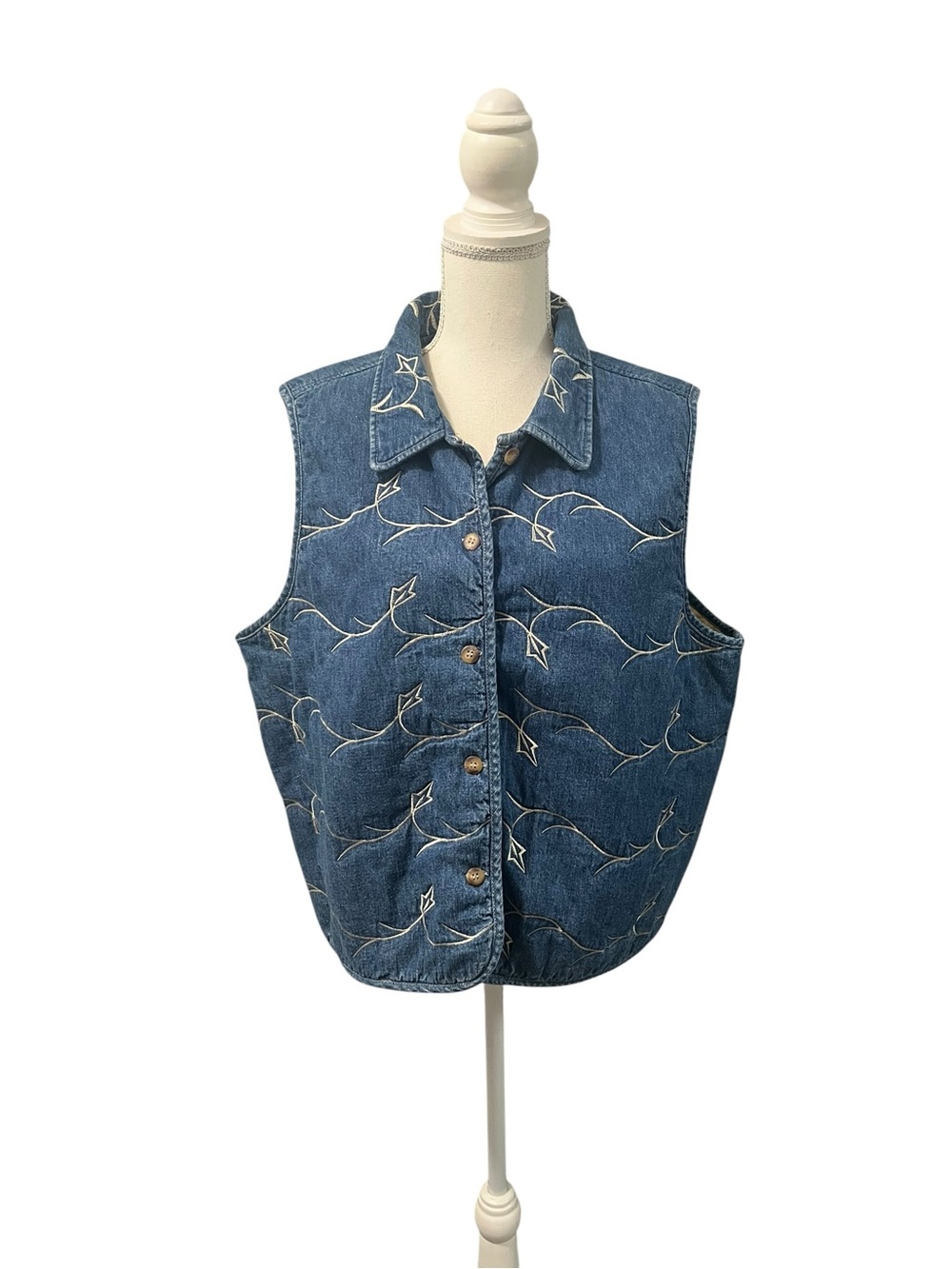 River Ridge Trading Co. Vintage Quilted Denim Embroidered Vest XL Hong Kong
